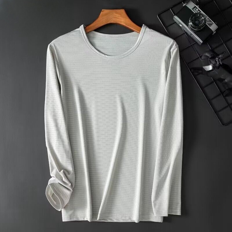 Yuelang Ανδρική Καλοκαιρινή Λεπτή Δίκτυωτή Ice-Silk Μακρυμάνικη T‑Shirt, Χαλαρή Γραμμή, Διαπνέουσα, Μονόχρωμη, Γρήγορο Στέγνωμα Πολυεστέρας