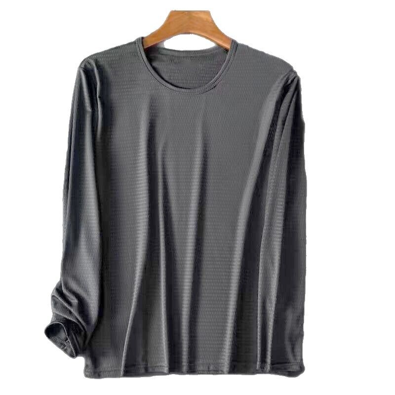 Yuelang Ανδρική Καλοκαιρινή Λεπτή Δίκτυωτή Ice-Silk Μακρυμάνικη T‑Shirt, Χαλαρή Γραμμή, Διαπνέουσα, Μονόχρωμη, Γρήγορο Στέγνωμα Πολυεστέρας