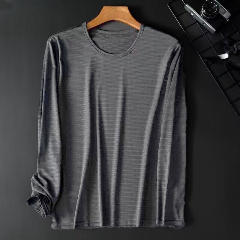 Yuelang Ανδρική Καλοκαιρινή Λεπτή Δίκτυωτή Ice-Silk Μακρυμάνικη T‑Shirt, Χαλαρή Γραμμή, Διαπνέουσα, Μονόχρωμη, Γρήγορο Στέγνωμα Πολυεστέρας
