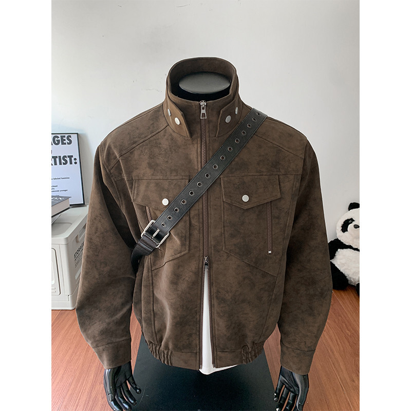 Ανδρικό μπουφάν σε αμερικανικό στυλ για άνοιξη-φθινόπωρο, κοντό πιλοτικό μπουφάν με σταθερό γιακά, καθαρή γραμμή, με πολλαπλά τσέπες
