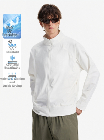 Pánska slnečná bunda s raglánovým rukávom UPF50+, ľahká, priedušná, rýchloschnúca, 100 % polyester, stojací golier