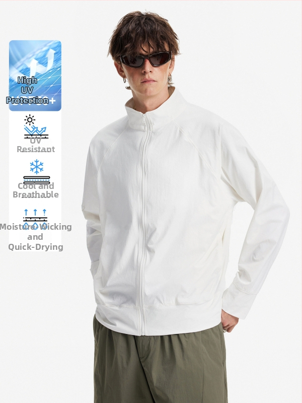 Pánska slnečná bunda s raglánovým rukávom UPF50+, ľahká, priedušná, rýchloschnúca, 100 % polyester, stojací golier
