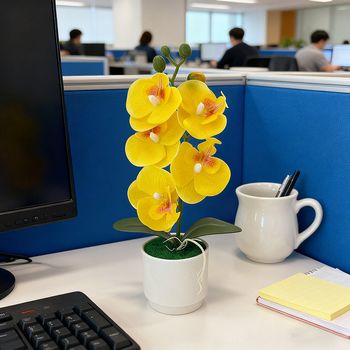 Σκανδιναβικό στυλ: 5 τεχνητές ορχιδέες Phalaenopsis σε γλάστρα, διακόσμηση σπιτιού για σαλόνι και υπνοδωμάτιο, μικρό μπονσάι με πράσινο φυτό