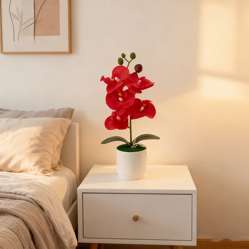 Σκανδιναβικό στυλ: 5 τεχνητές ορχιδέες Phalaenopsis σε γλάστρα, διακόσμηση σπιτιού για σαλόνι και υπνοδωμάτιο, μικρό μπονσάι με πράσινο φυτό