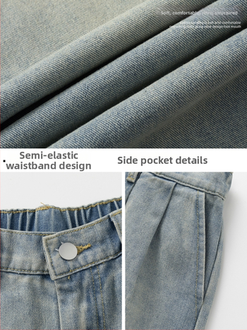 Džínsy z opotrebovaného denimu s rovným strihom, jarné ležérne nohavice v pouličnom štýle s retro vzhľadom inšpirovaným americkou módou.