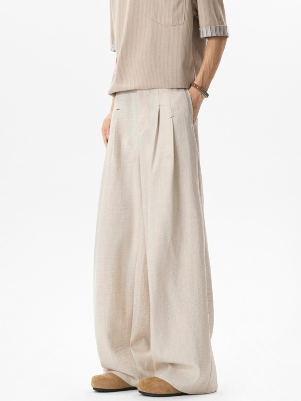 Ανδρικά πλισέ παντελόνια για καλοκαίρι, wide-leg, casual, γρήγορο στέγνωμα