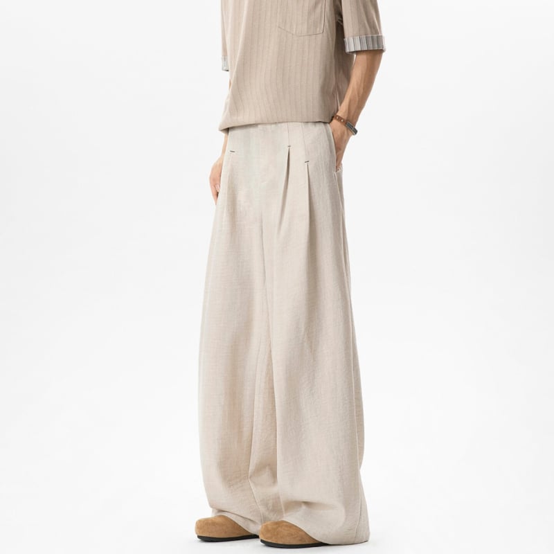 Ανδρικά πλισέ παντελόνια για καλοκαίρι, wide-leg, casual, γρήγορο στέγνωμα