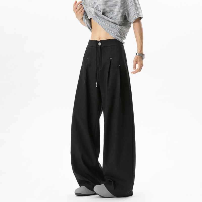 Ανδρικά πλισέ παντελόνια για καλοκαίρι, wide-leg, casual, γρήγορο στέγνωμα