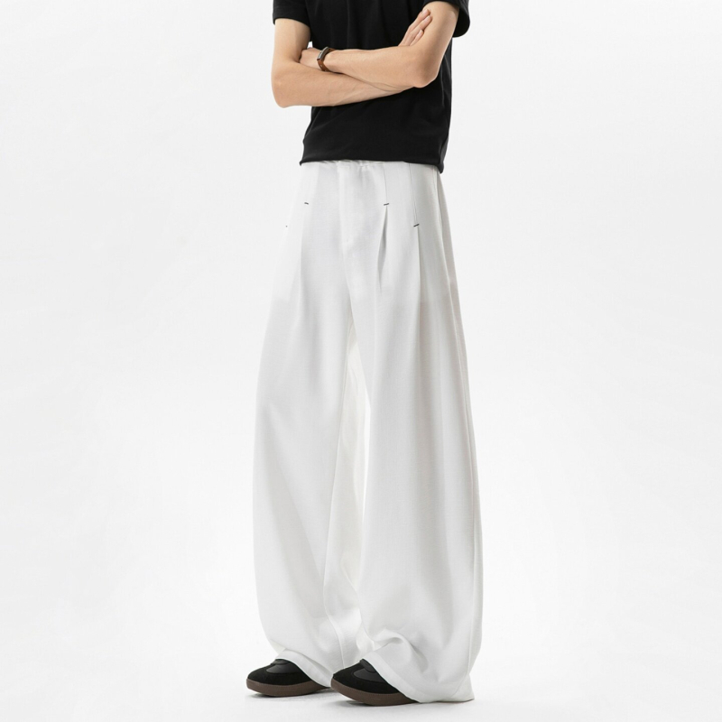 Ανδρικά πλισέ παντελόνια για καλοκαίρι, wide-leg, casual, γρήγορο στέγνωμα
