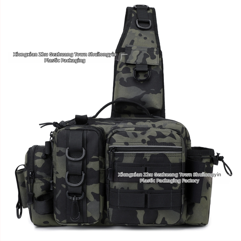 Geantă de pescuit pentru momeli, purtabilă pe talie, umăr sau crossbody; suport pentru undiță, cutie de momeli și accesorii de pescuit, capacitate mare