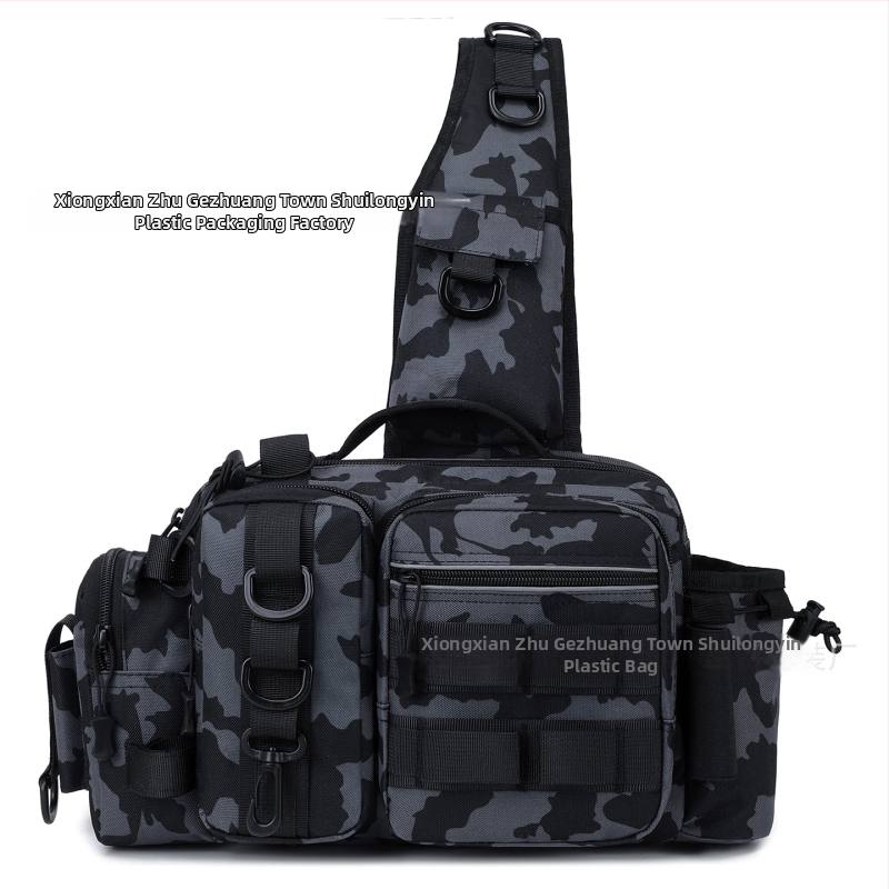 Geantă de pescuit pentru momeli, purtabilă pe talie, umăr sau crossbody; suport pentru undiță, cutie de momeli și accesorii de pescuit, capacitate mare