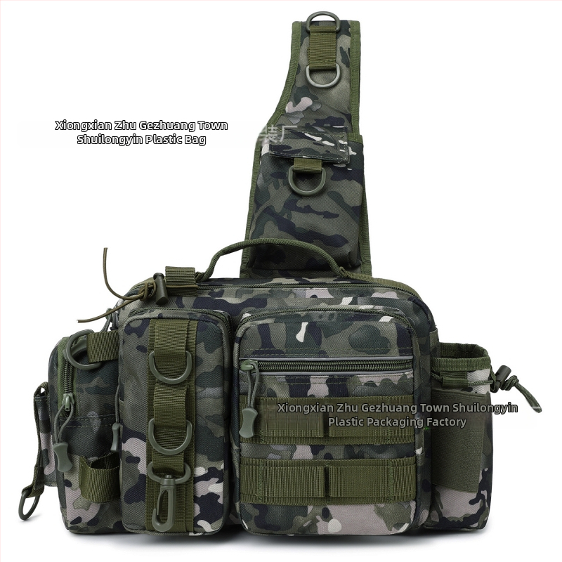 Geantă de pescuit pentru momeli, purtabilă pe talie, umăr sau crossbody; suport pentru undiță, cutie de momeli și accesorii de pescuit, capacitate mare