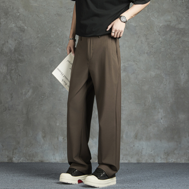 Ανδρικά παντελόνια business casual φθινοπωρινά-χειμερινά, μακριά, ίσια και φαρδιά, μονόχρωμα