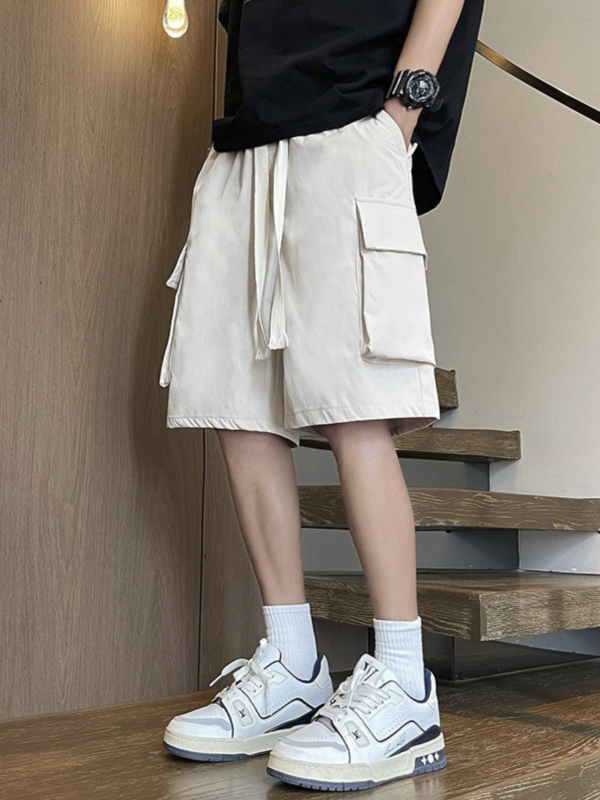 Ανδρικά σορτς σε αμερικανικό στυλ εργασίας για καλοκαίρι, άνετη εφαρμογή, γρήγορο στέγνωμα, φαρδιά πόδια, ίσια γραμμή, καθημερινά σορτς