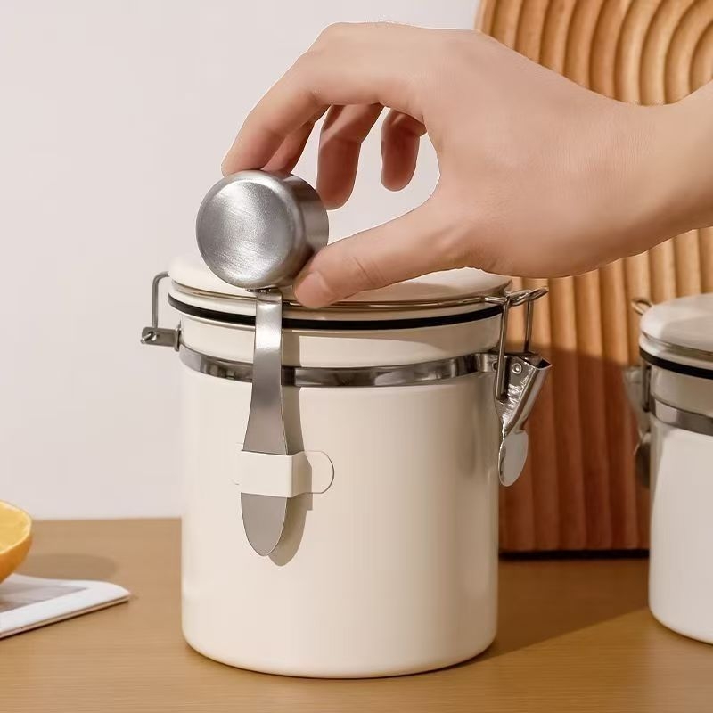 Recipient din oțel inoxidabil pentru cafea, sigilat, cu ventilație unidirecțională pentru boabe și cafea măcinată