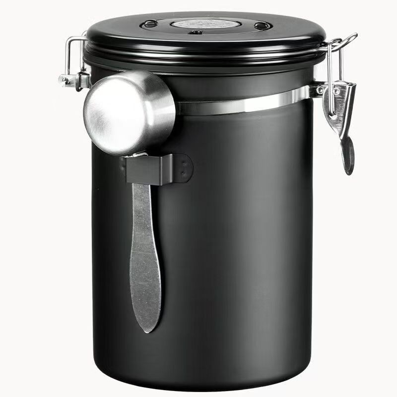 Recipient din oțel inoxidabil pentru cafea, sigilat, cu ventilație unidirecțională pentru boabe și cafea măcinată