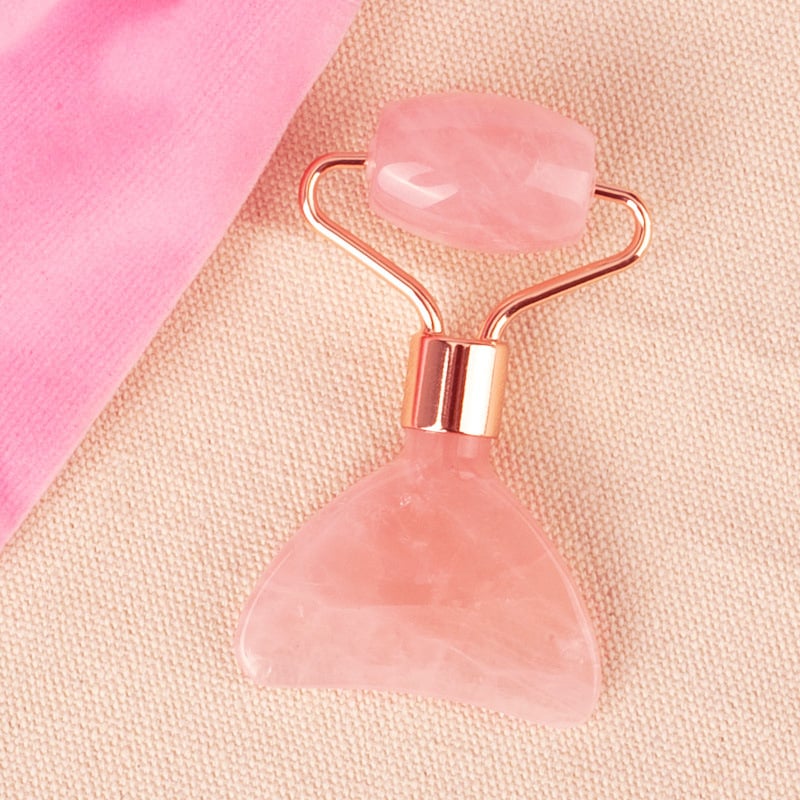 Rózsaszín kristály szemmasszírozó és gua sha – mini kettős funkciójú szépségkészülék