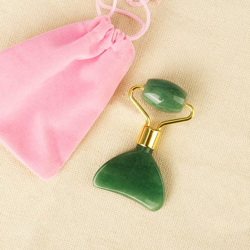 Rózsaszín kristály szemmasszírozó és gua sha – mini kettős funkciójú szépségkészülék