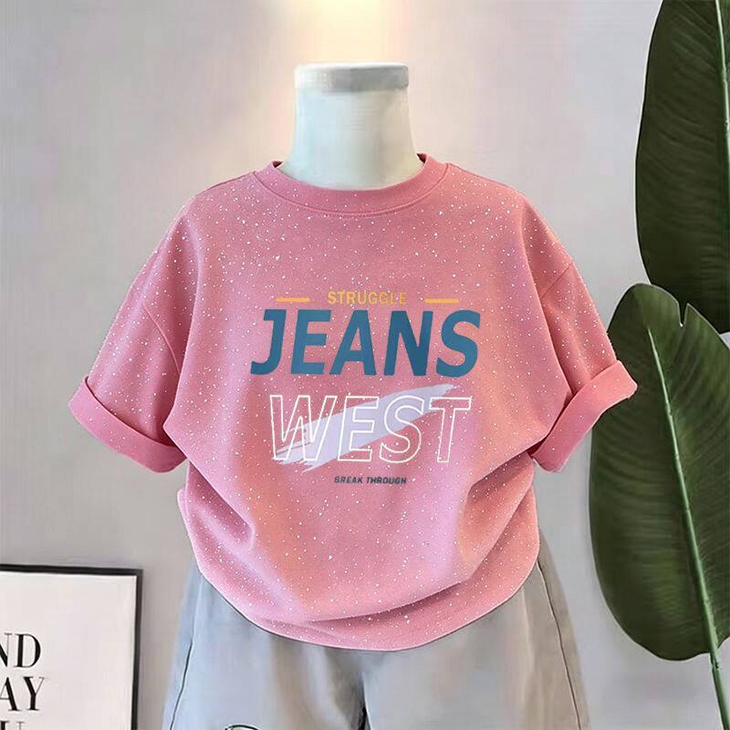 Genius Whale Тениска за момчета с къс ръкав, памук, лятно градиентно оформление