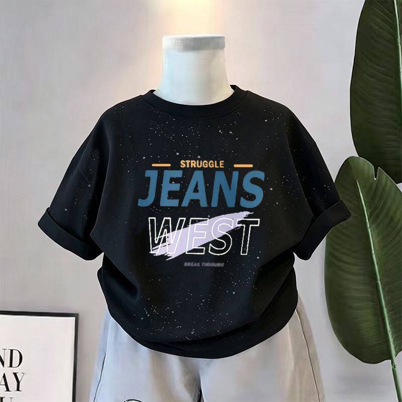 Genius Whale Тениска за момчета с къс ръкав, памук, лятно градиентно оформление