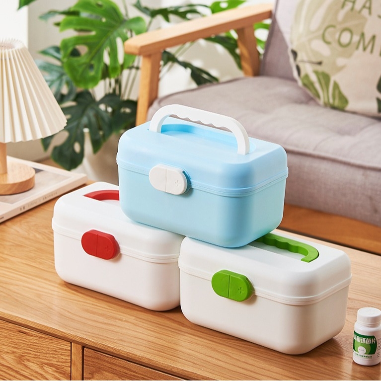 Cutie de medicamente pentru uz casnic, capacitate mare, organizator dublu pentru prim ajutor și cosmetice