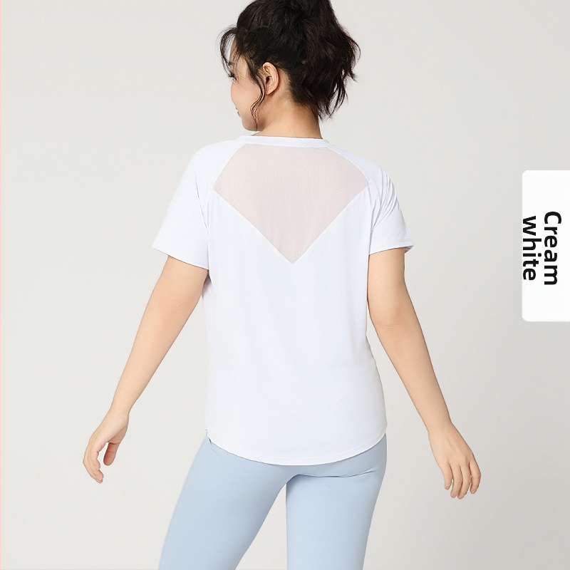 Γυναικεία αθλητική μπλούζα σε μεγέθη Plus Size για καλοκαίρι, στρογγυλός λαιμός, αναπνέουσα, γρήγορο στέγνωμα, εφαρμοστή γραμμή, για τρέξιμο και γιόγκα, κοντό μανίκι