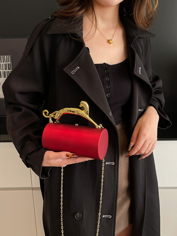 Acrylic Box Bag 2026 μοντέλο με γυαλισμένη patent leather, γυναικεία κυλινδρική crossbody βραδινή τσάντα
