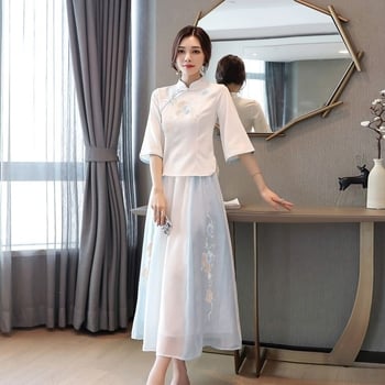 Set Hanfu pentru femei, stil chinezesc cu broderie, două piese, ținută de vară inspirată de Republica Chineză