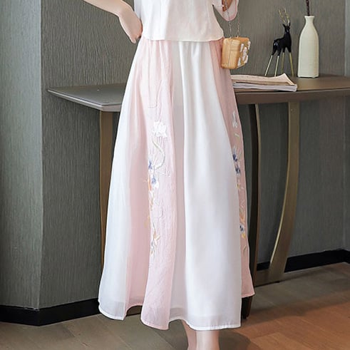 Set Hanfu pentru femei, stil chinezesc cu broderie, două piese, ținută de vară inspirată de Republica Chineză