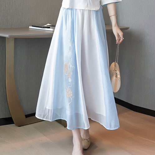 Set Hanfu pentru femei, stil chinezesc cu broderie, două piese, ținută de vară inspirată de Republica Chineză