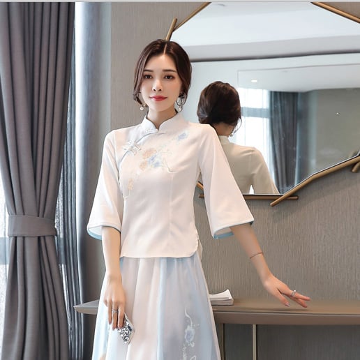 Set Hanfu pentru femei, stil chinezesc cu broderie, două piese, ținută de vară inspirată de Republica Chineză