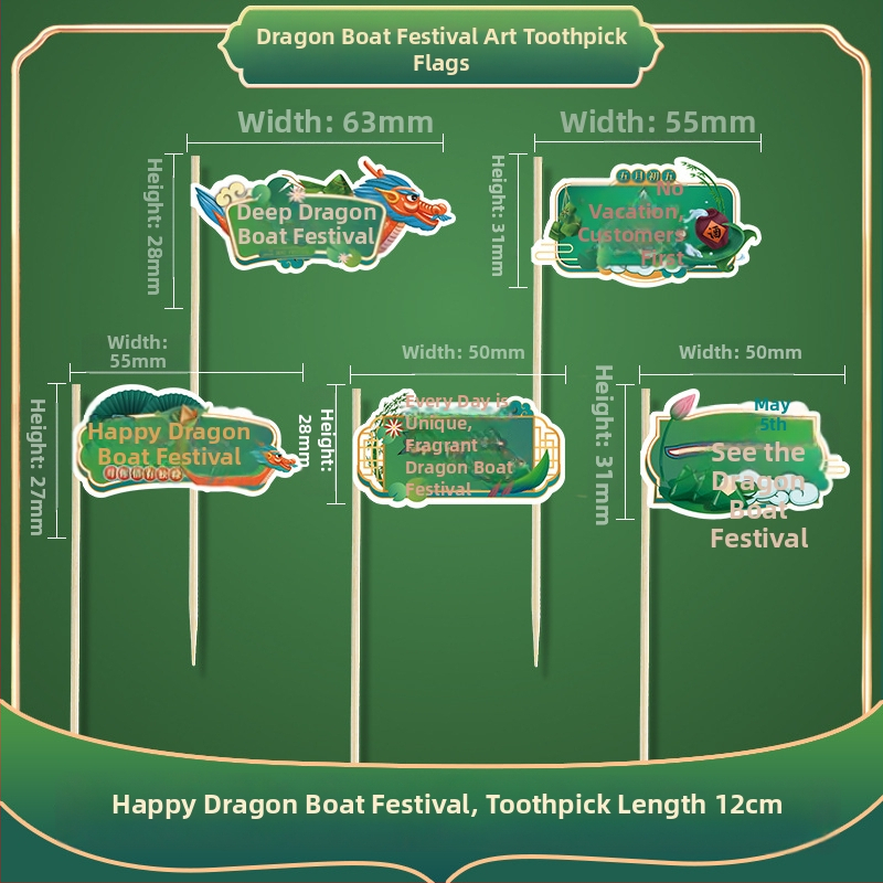 Dekoratívne bambusové špízy na tému Festival dračích lodí – stavebnica pre domácich majstrov s roztomilými kreslenými nálepkami, mini vlajočkami a ovocnými špízmi