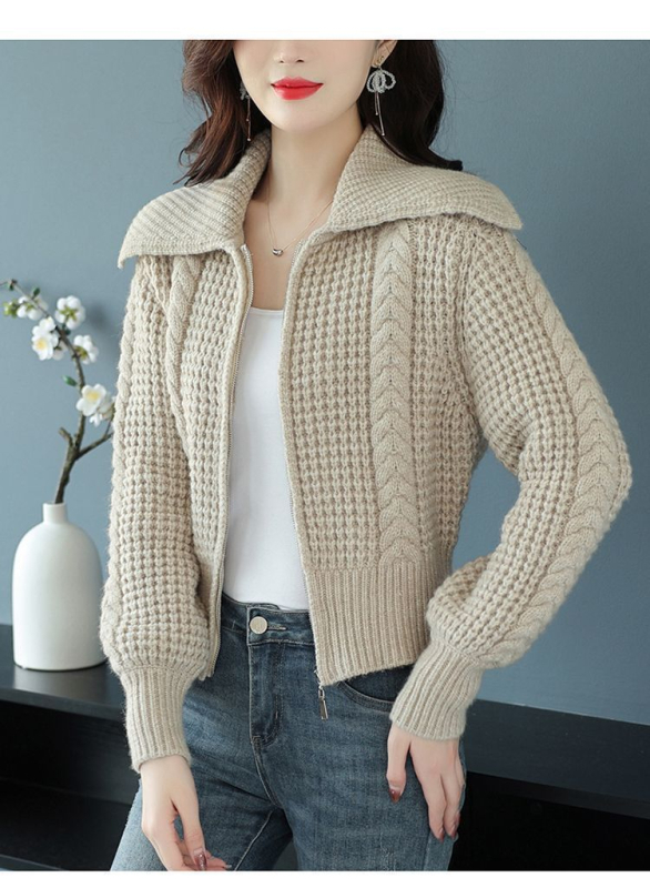 Γυναικείος πλεκτός cardigan με γιακά λαπέλ και φερμουάρ, απαλός και κολακευτικός, ευέλικτο top φθινοπωρο-χειμώνα