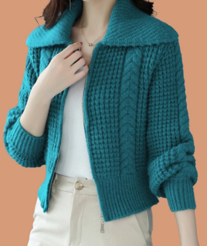 Γυναικείος πλεκτός cardigan με γιακά λαπέλ και φερμουάρ, απαλός και κολακευτικός, ευέλικτο top φθινοπωρο-χειμώνα