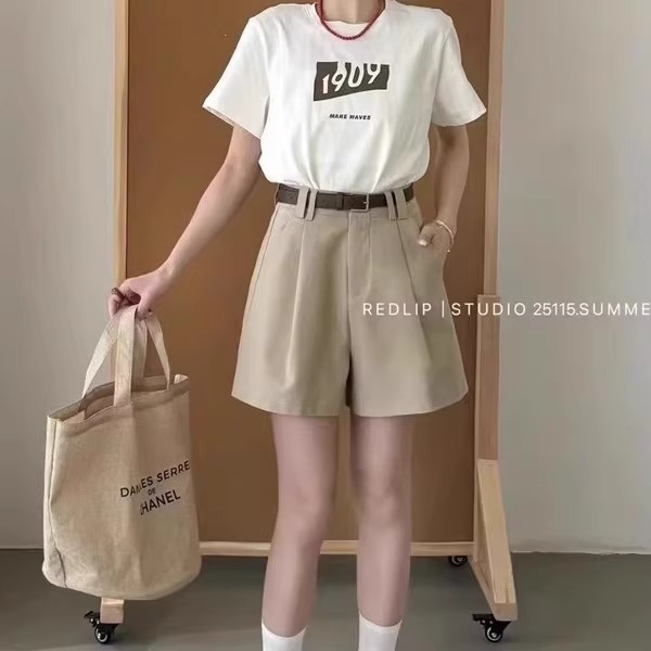 Черни дамски къси панталони с висока талия, летни спортни еластични, Harajuku стил