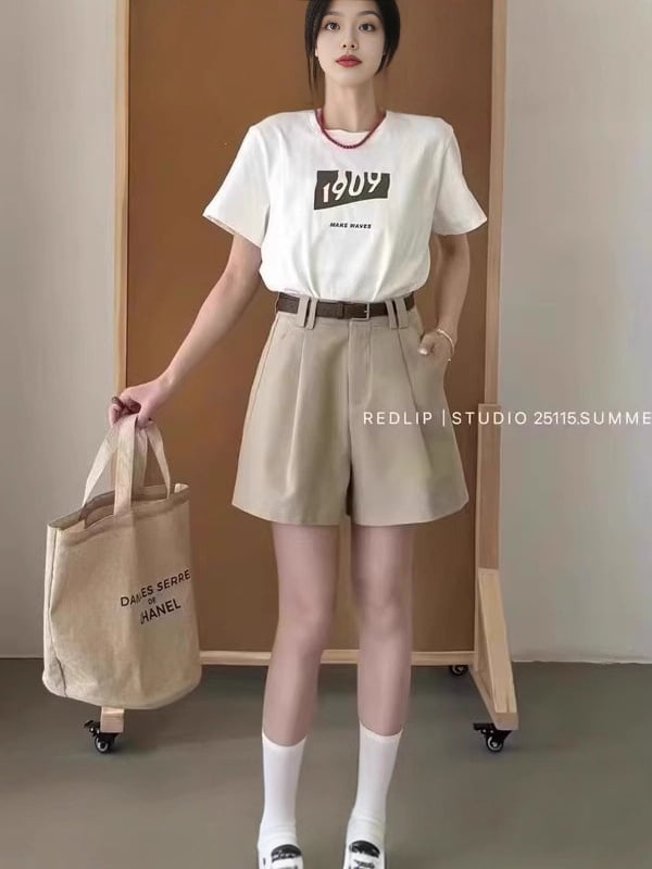 Черни дамски къси панталони с висока талия, летни спортни еластични, Harajuku стил