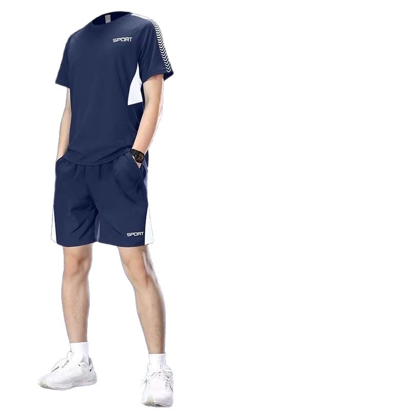 Set sportiv de vară pentru bărbați din Ice Silk, uscare rapidă - tricou cu mânecă scurtă și șorturi de fitness