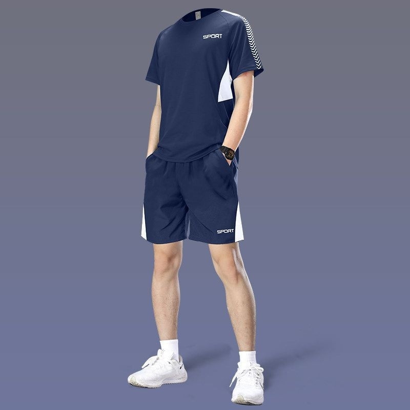 Set sportiv de vară pentru bărbați din Ice Silk, uscare rapidă - tricou cu mânecă scurtă și șorturi de fitness