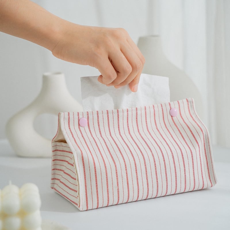 Lenvászonból készült asztali zsebkendő tartó, modern minimalist design, nappaliba és kávézóasztalhoz; autóhoz való zsebkendő tasak pamut és len keverék