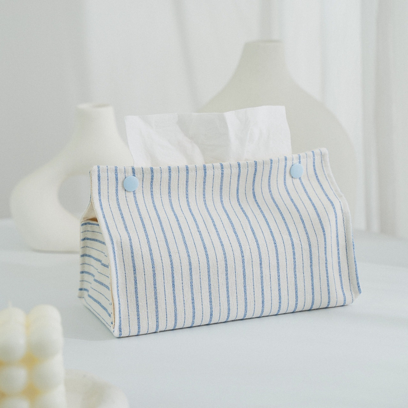 Lenvászonból készült asztali zsebkendő tartó, modern minimalist design, nappaliba és kávézóasztalhoz; autóhoz való zsebkendő tasak pamut és len keverék