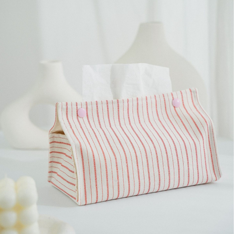 Lenvászonból készült asztali zsebkendő tartó, modern minimalist design, nappaliba és kávézóasztalhoz; autóhoz való zsebkendő tasak pamut és len keverék