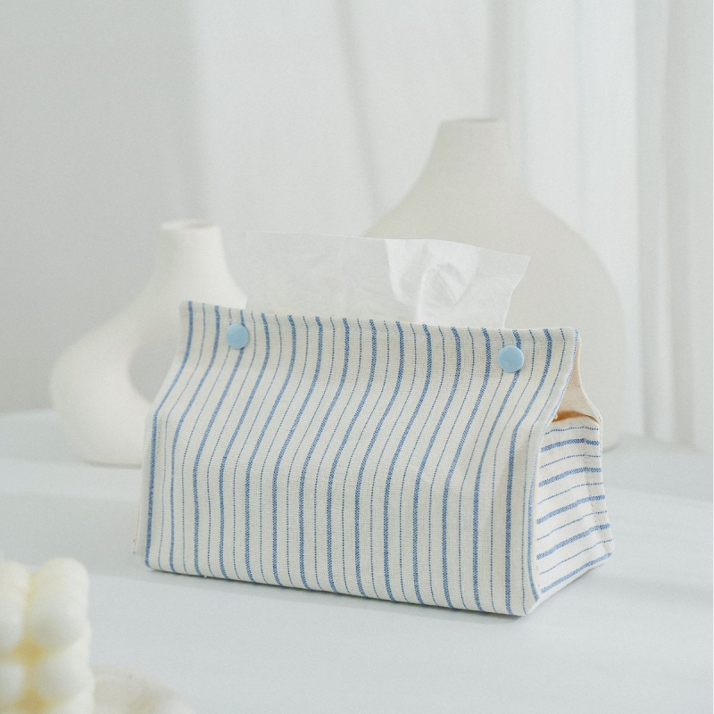 Lenvászonból készült asztali zsebkendő tartó, modern minimalist design, nappaliba és kávézóasztalhoz; autóhoz való zsebkendő tasak pamut és len keverék