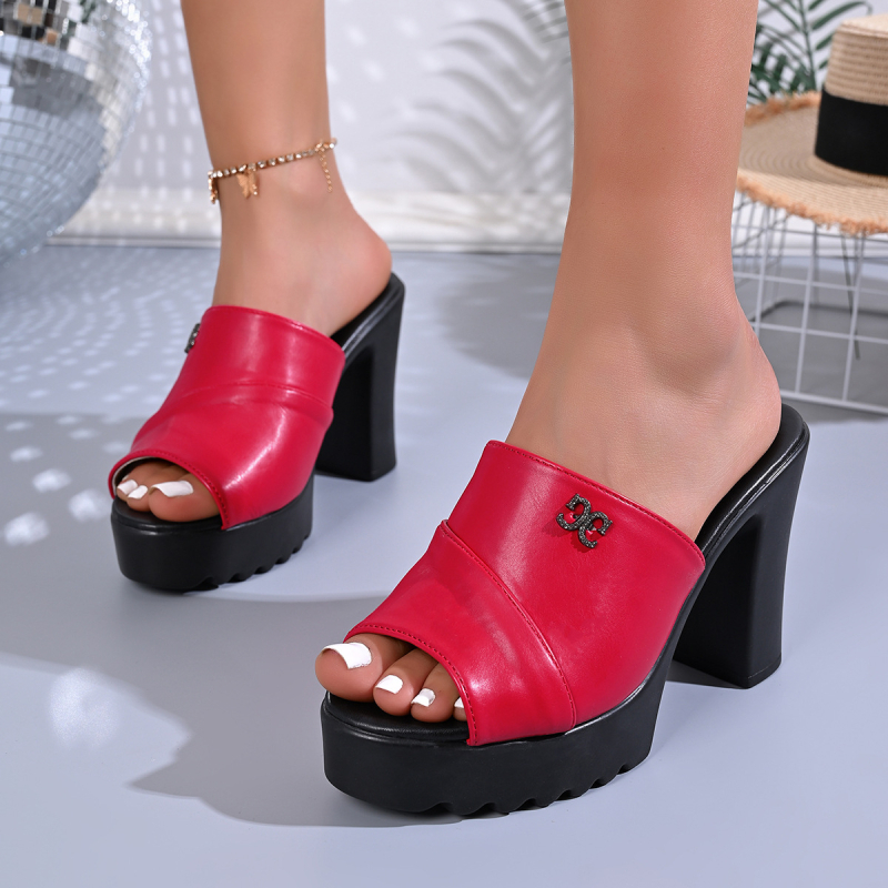Γυναικείες καλοκαιρινές σανδάλια, με peep-toe και ψηλό τακούνι, ρωμαϊκού στυλ με μία ζώνη, σε μέγεθος plus