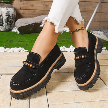 Γυναικείες φθινοπωρινές loafers με χάντρες και φούντες, πολυχρηστικός σχεδιασμός, φαρδιά σόλα, αντιολισθητικά, άνετα slip-on παπούτσια