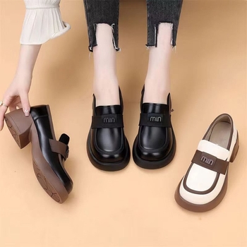 Женски кожени лофери в британски стил, slip-on, с меки подметки и дебела подметка