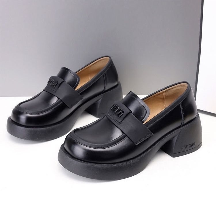 Женски кожени лофери в британски стил, slip-on, с меки подметки и дебела подметка