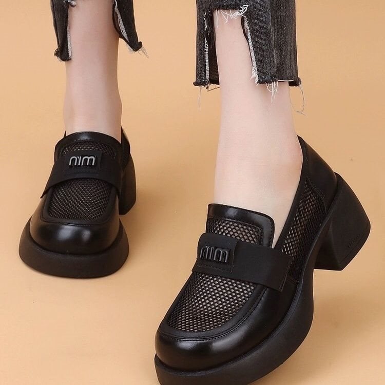 Женски кожени лофери в британски стил, slip-on, с меки подметки и дебела подметка