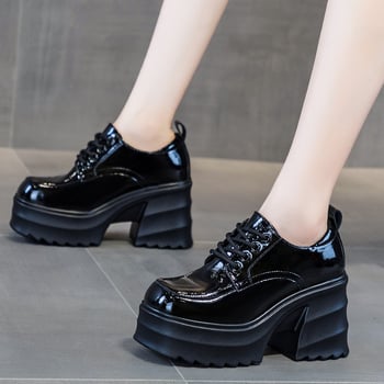 Γυναικείοι loafers με κρυφό ύψος 9 εκ., παχιά σόλα, βρετανικού στυλ PU δέρμα, φθινόπωρο 2025