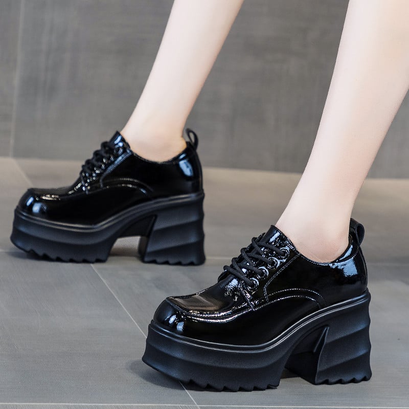 Γυναικείοι loafers με κρυφό ύψος 9 εκ., παχιά σόλα, βρετανικού στυλ PU δέρμα, φθινόπωρο 2025