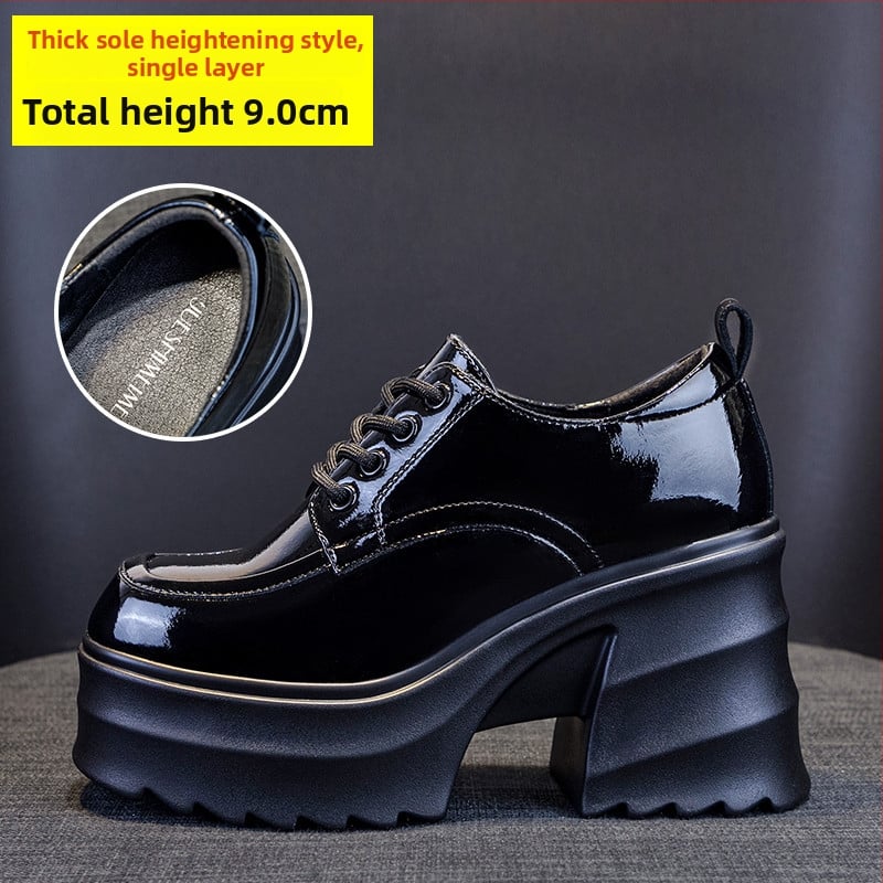 Γυναικείοι loafers με κρυφό ύψος 9 εκ., παχιά σόλα, βρετανικού στυλ PU δέρμα, φθινόπωρο 2025